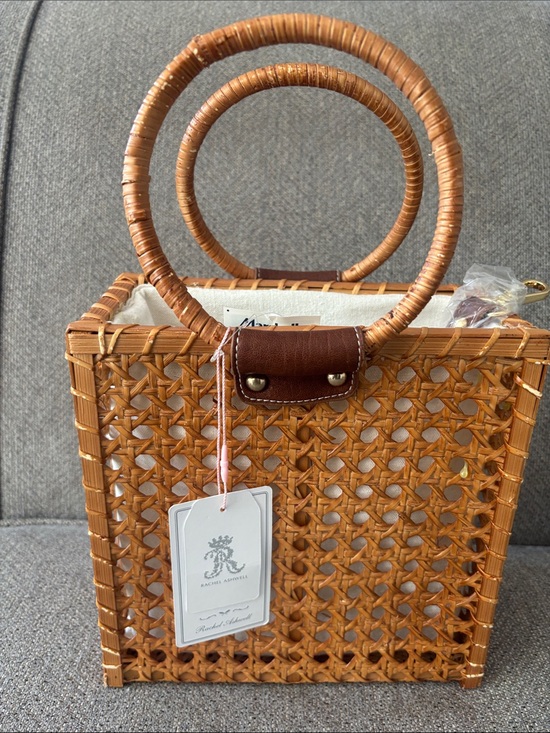 Rachel Ashwell Handbags - Rachel Ashwell Tan Woven Rattan Circle-Handle Tote
